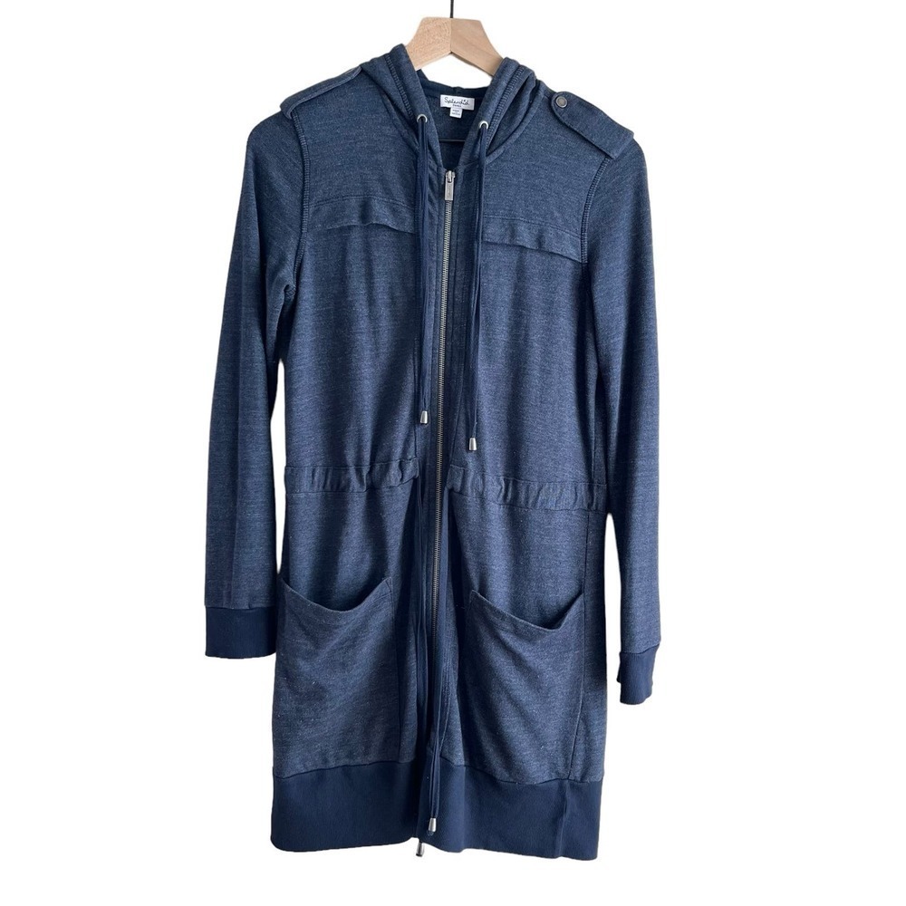 Splendid French Terry Hooded Long‎ Jacket Zipper Front in Gray, Small